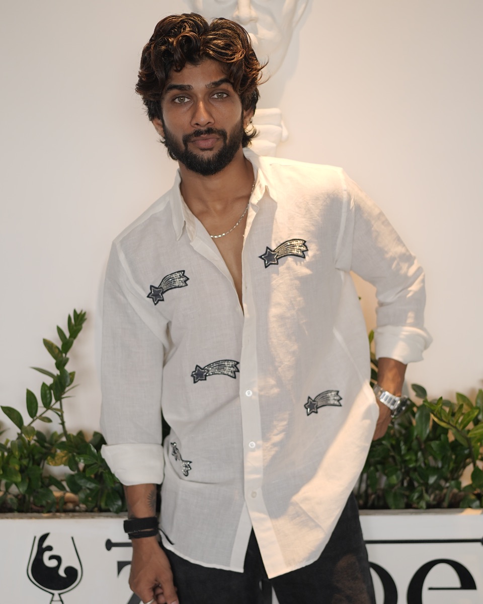 Shooting Star Denim Motifs Shirt — handcrafted Shirt by GRAA